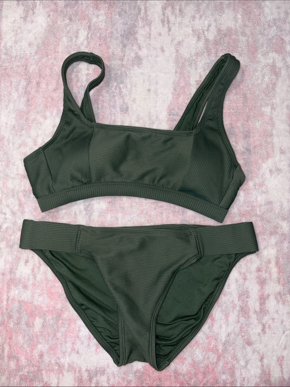 Kona Sol Olive Green Ribbed Bikini Set